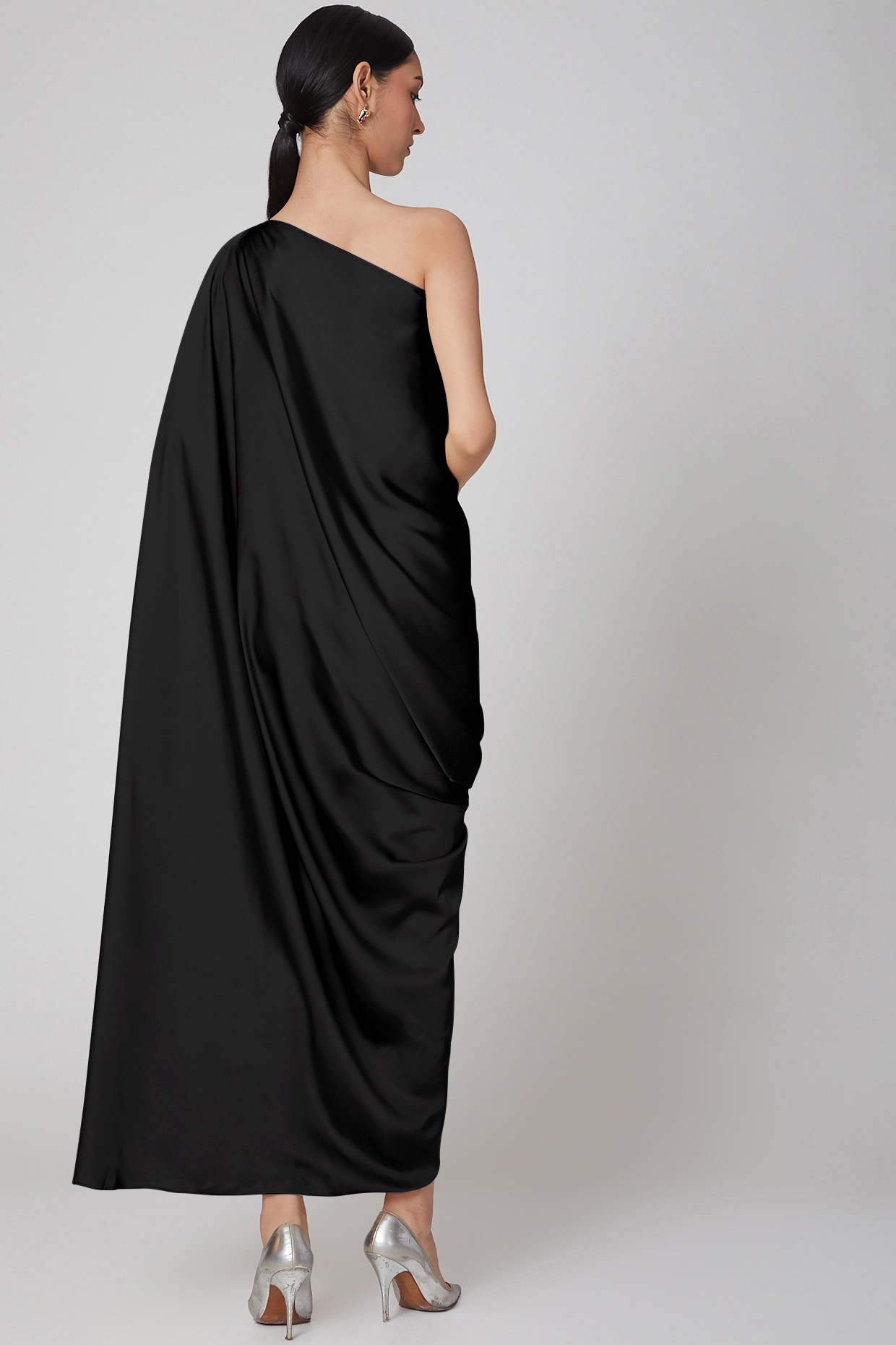 Black One Shoulder Draped Dress Design ...
